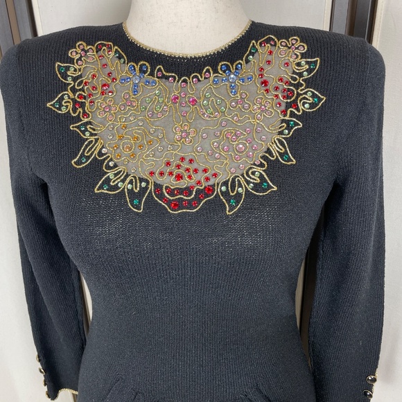 Vintage Don Sayres Beaded Sweater Dress Wool Size 8 - Picture 3 of 14
